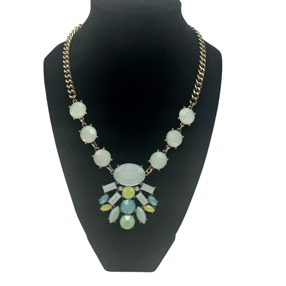 Gold Chain Bib Necklace With Colorful Glass Jewels Statement Piece Adjustable Le - Picture 2 of 3